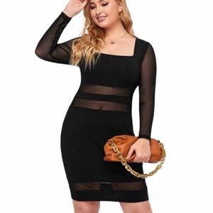 Fashion Nova Long Sleeve Dress Black Mesh Striped